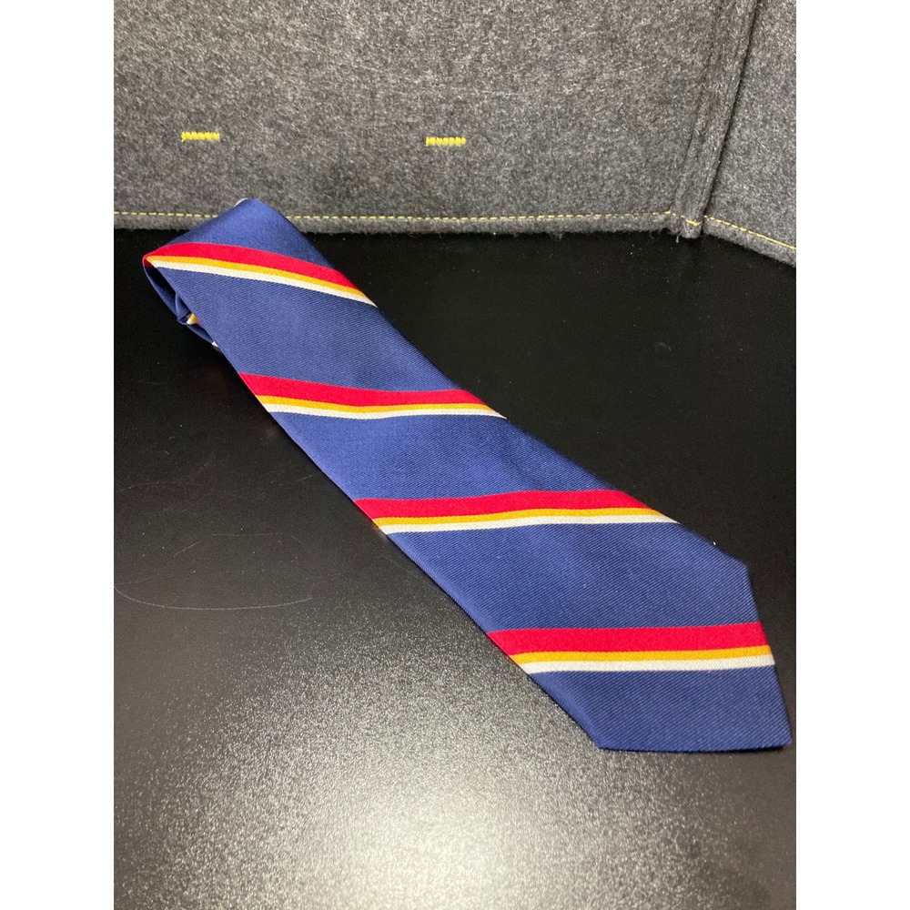 Lauren Ralph Lauren Mens Silk Tie Navy Red Gold Striped Made in Italy Hand Made